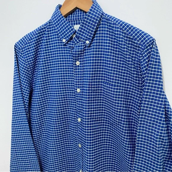 Gap Mens Blue And White Check Dress Shirt Long Sleeve M 100% Cotton - Picture 2 of 4